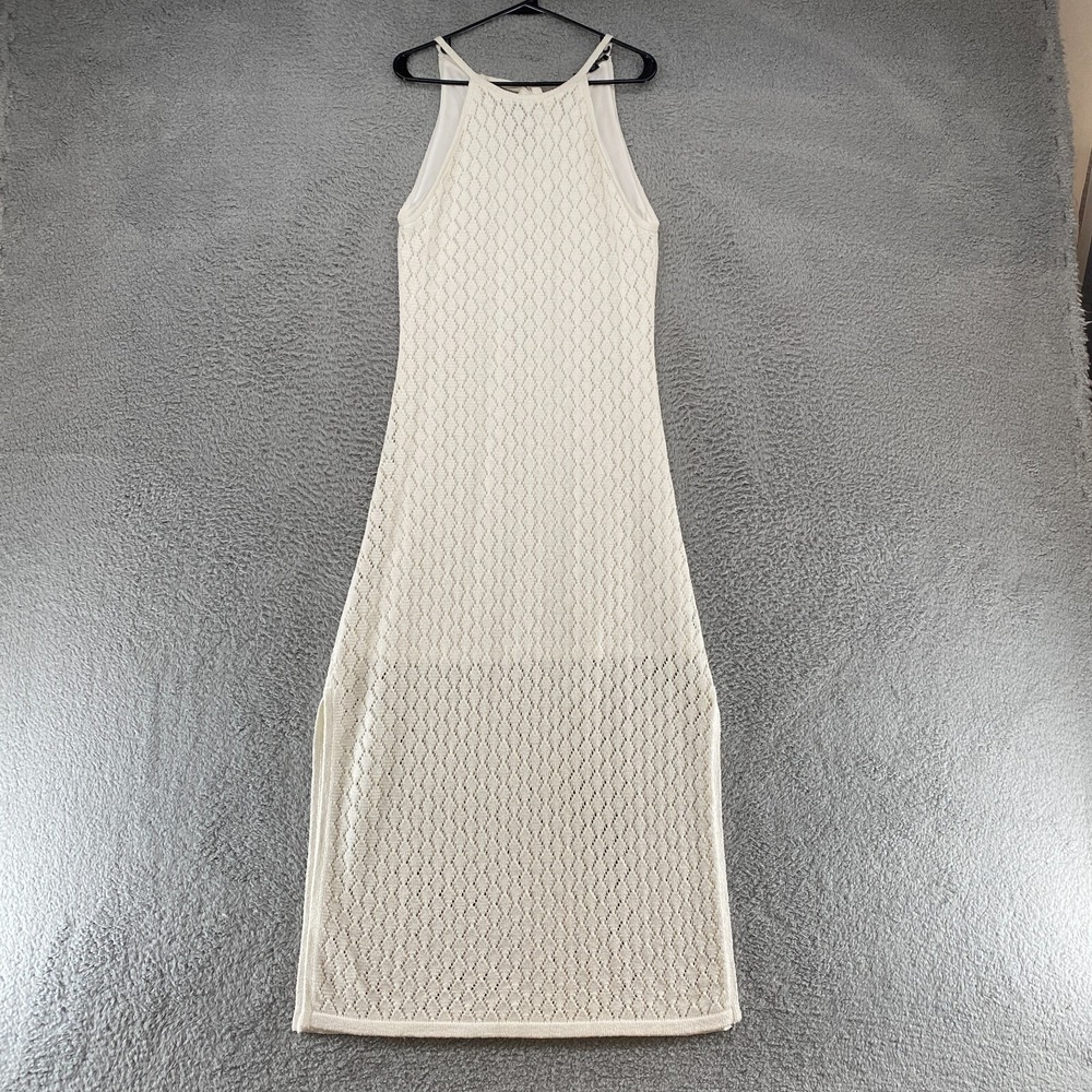 Boston Proper Crochet Maxi Dress Womens Medium High Neck Cream Beach Resort